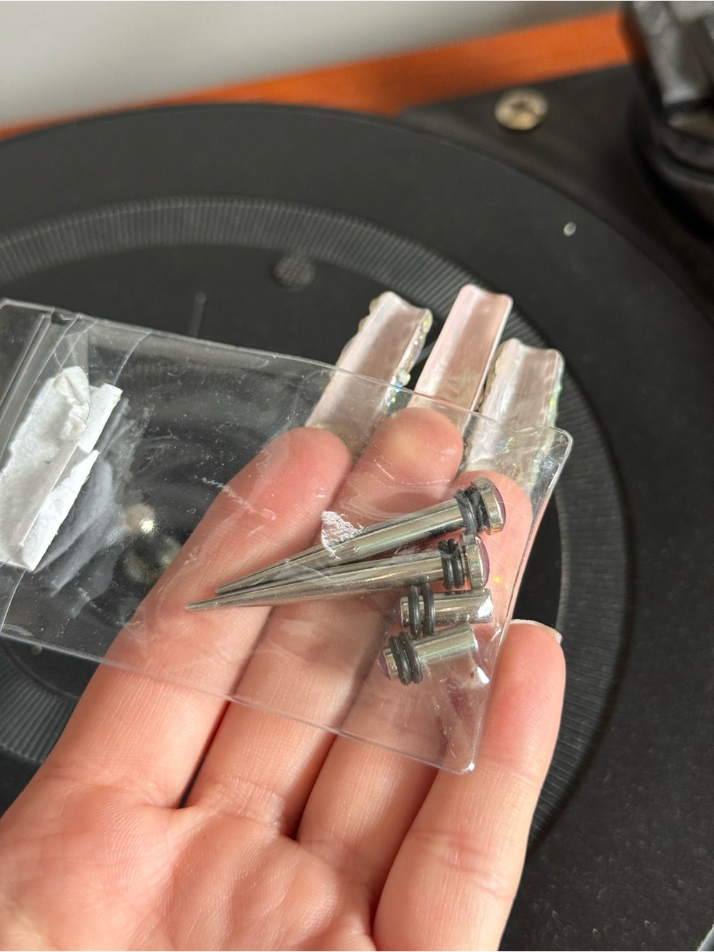Silver gauge earrings